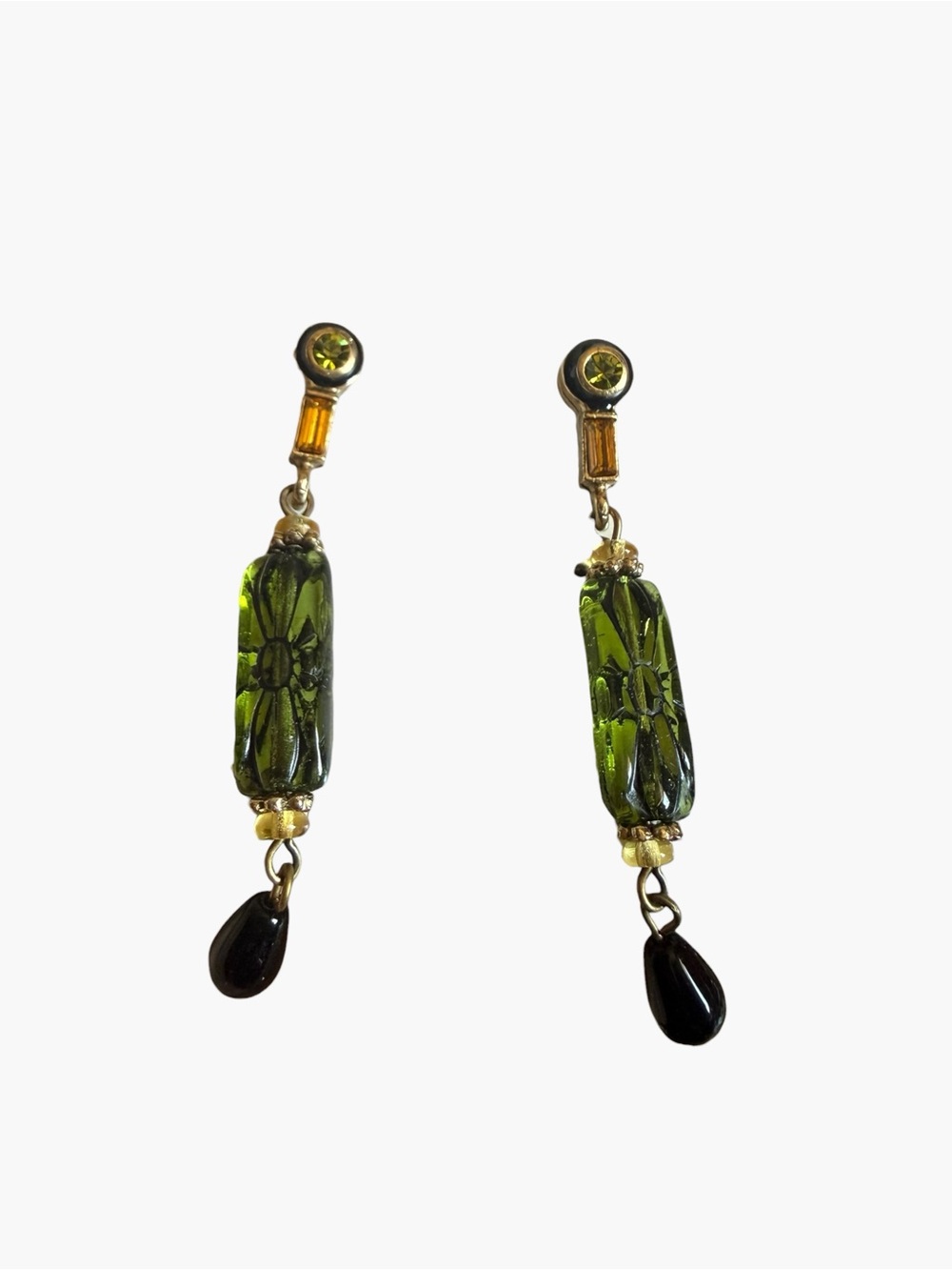 Vintage-Style Green & Black Dangle Earrings
